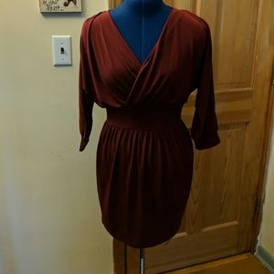 Moda Int. Dark Red 3/4 Sleeve Dress